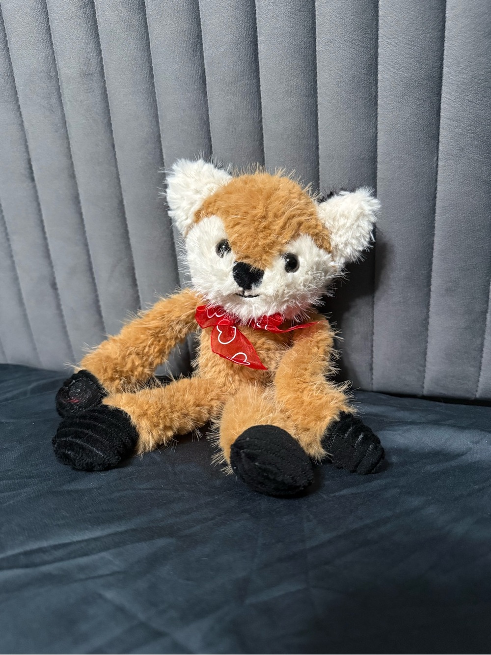 Plush Fox Stuffed Animal with Red Bandana - Soft Brown & White Cuddly Toy